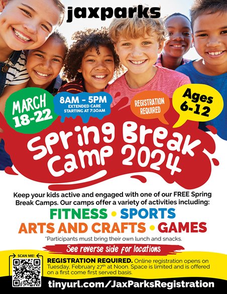 Spring Break Camp 2024 flyer front