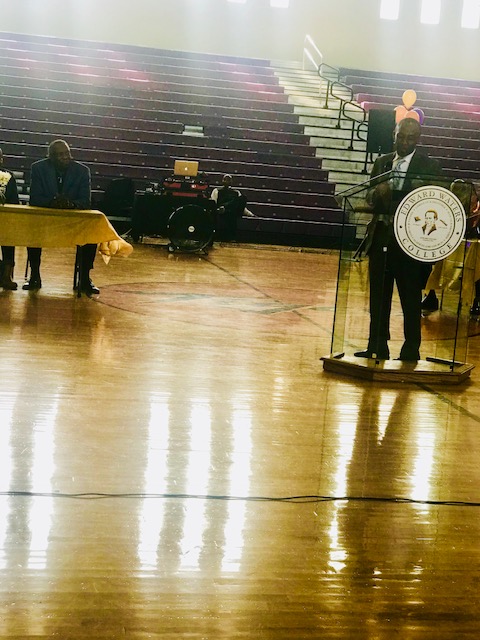 April 26, 2018 photo of Council Member Garrett Dennis speaking at the retirement of Dr. Nathaniel Glover.