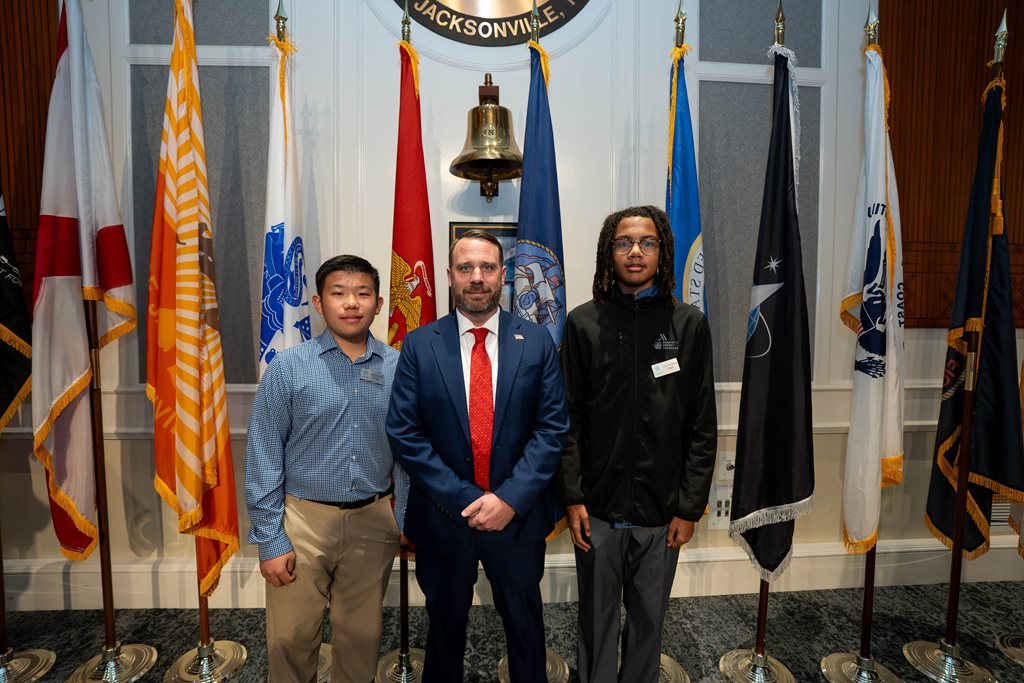 Page Program participant Grayson Grant, CP Carrico, Page Program participant Stanley Zheng on February 24, 2026, at the City Council meeting.