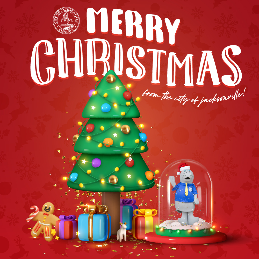 Merry Christmas with christmas tree and presents
