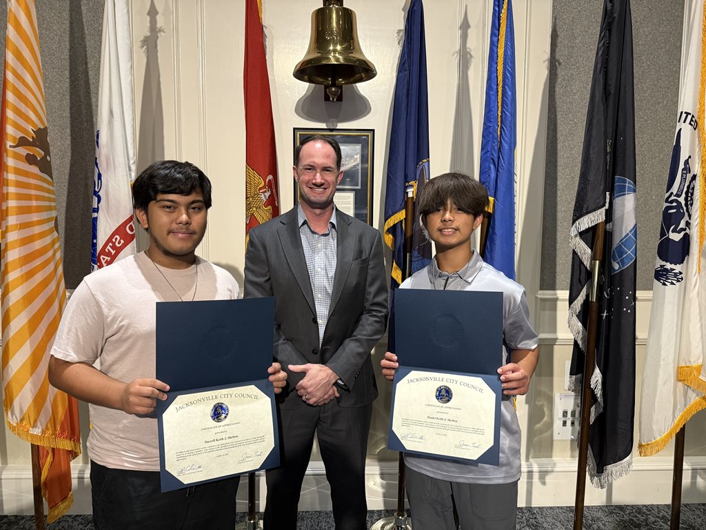 Page Program participants Darrell Shelton, CM Joe Carlucci, LUZ Chair, and Daniel Shelton on October 21, 2025 at the Land Use & Zoning Committee meeting.