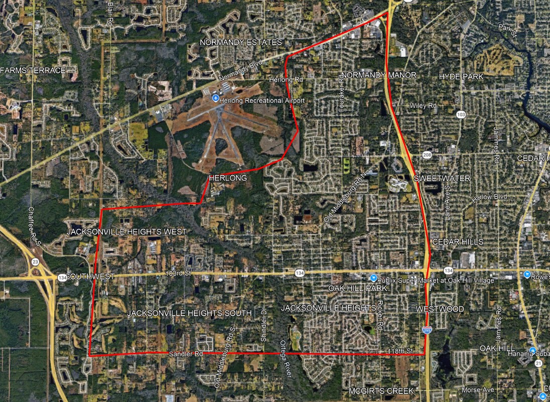 An area including the Jacksonville Heights area around Herlong airport and between said airport and the I-295