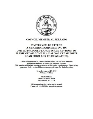 August 29, 2020 Neighborhood Meeting Event Flyer