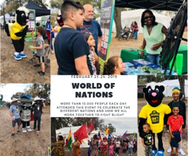 fight blight booth and stripes d. skunk mascot at the world of nations event