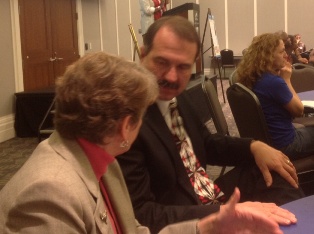 Photo of Council Member Crescimbeni talking with Library Director Babara Gubbin at reception honoring the Library during National Library Week.  Click to read more about this event.