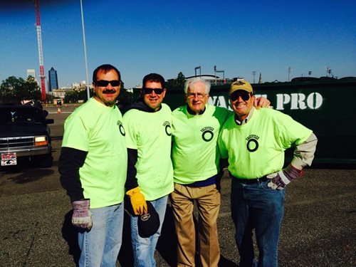 March 28, 2015 photo of Council Members John Crescimbeni, Greg Anderson, Bill Gulliford and Jim Love and the 2015 Tire and Sign Buyback Event.  Click to view more photos from this event.