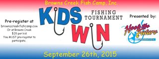 Flyer for Kids Win Fishing Tournament to be held on September 26, 2015.
