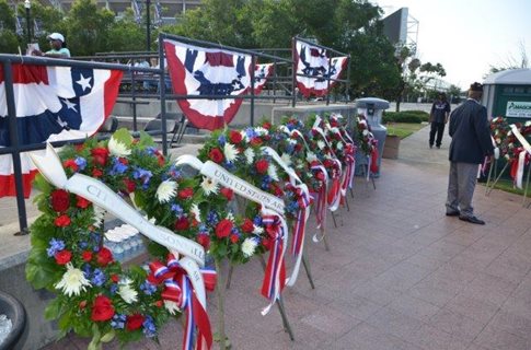 service wreaths at Memorial Day ceremony