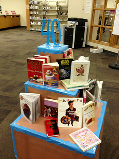 Photo of the a book display commemorating the 40th anniversary.