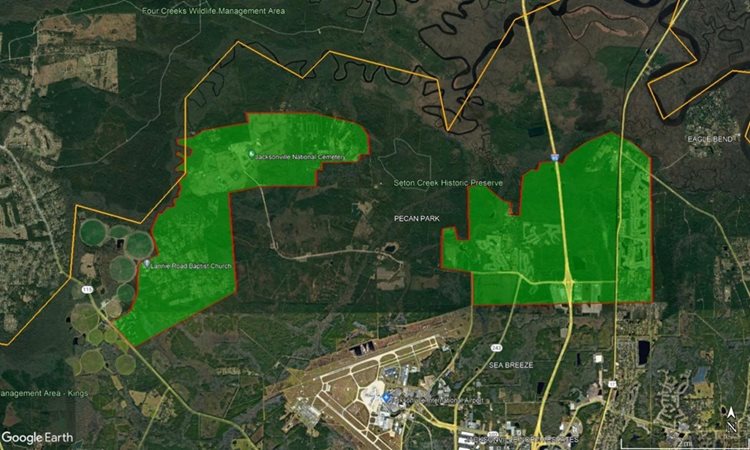 Two sites, one extending along the length of Lannie rd, and the other consisting of the Pecan Park neighborhood as well as the northern portion of Oceanway.