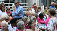 Crowd on bleachers.