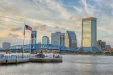 downtown jacksonville, florida skyline and main street bridge