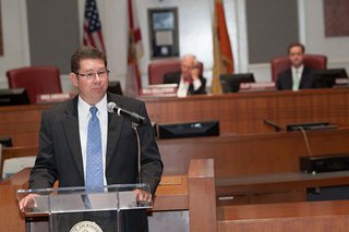 Photo of Council Vice President Greg Anderson addressing the audience at the installation ceremony.