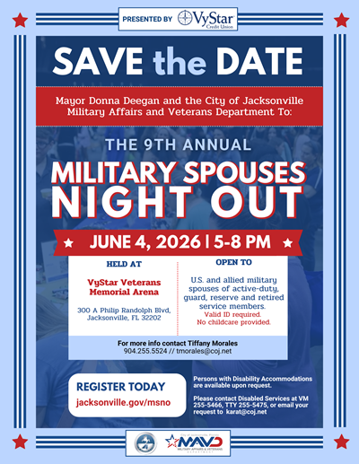 MAVD Military Spouses Night Out 2026 Save the Date flyer