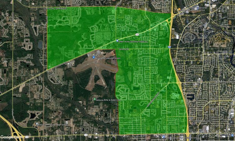 An L-shaped area between Blair rd and 295, extending from Crystal Springs down to 103rd