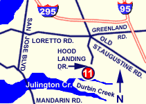 Map showing directions to Hood Landing Boat Ramp