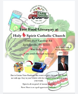 May 16, 2020 Free Food Giveaway at Holy Spirit Catholic Church Flyer November 13, 2019 Hometown Heroes Flyer. Full text shown to the right.