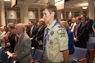 Photo of Boy Scout David Keener in the audience in the Council Chamber during the installation ceremony.