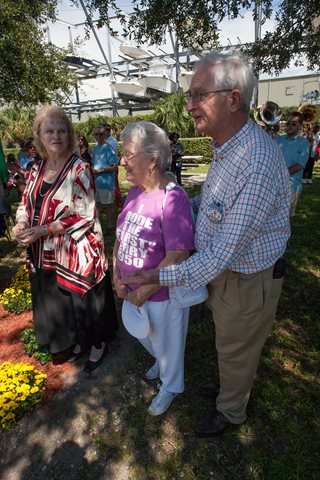 Photo of Council Member Bill Gulliford with Una Orr, an area resident that rode the first ferry in 1950.