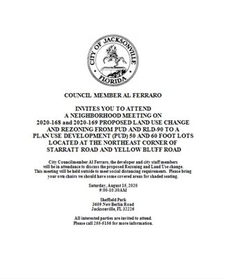 August 15, 2020 Neighborhood Meeting Event Flyer