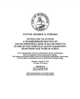 August 15, 2020 Neighborhood Meeting Event Flyer