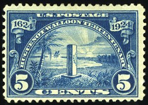 One of three stamps issued to commemorate the three hundredth anniversary of the settling of Walloons in New Netherlands, now the State of New York, in 1624.