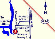 Map showing directions to Oak Harbor Boat Ramp