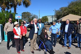 Photo of the Council President Bill Gulliford speaking at the celebration welcoming the return of the Ferry.