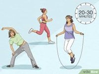 Three individuals on jumping rope, running and streching