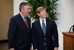Photo of Robert Davis and Mayor John Peyton admiring the newly dedicated
