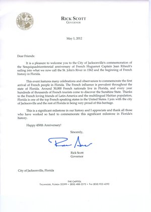 Letter of support from Governnor Rick Scott